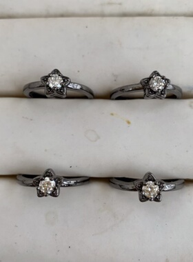 莫桑钻石戒指女款过钻笔枪黑白铜托活口简约小巧时尚百搭饰品