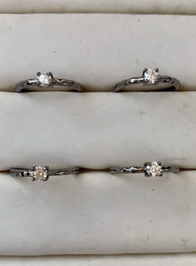 莫桑钻石戒指女款过钻笔枪黑白铜托活口简约小巧时尚百搭饰品