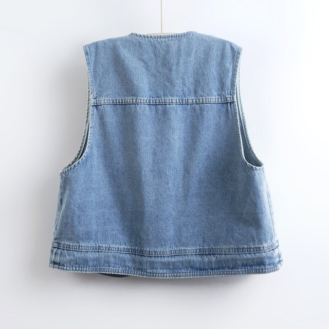 ເສື້ອຢືດ denim ດອກ embroidered ວ່າງຂອງແມ່ຍິງ