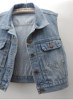 Small man with denim vest for women makes her look slim