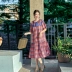 Váy kẻ sọc của phụ nữ mùa hè Pháp thích hợp Hepburn phong cách cổ tích Pháp váy retro đầu gối váy lỏng - Váy dài