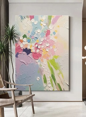 纯手绘油画客厅装饰画高级感撞色玄关餐厅肌理挂画抽象彩色艺术感