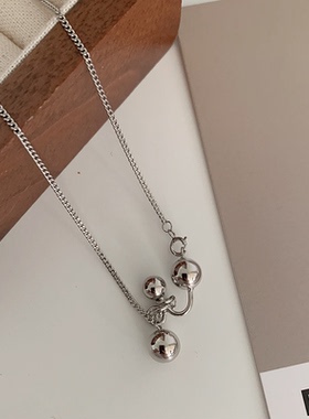 S925银不规则圆球吊坠项链