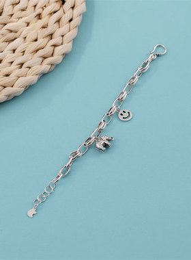 新款笑脸女925银韩版复古ins冷淡风小众设计简约百搭小象手链全新