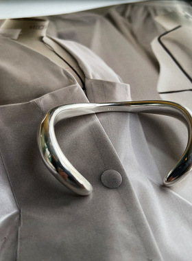 韩国进口925纯银实心弧线小众设计别致个性百搭银饰时尚开口手镯