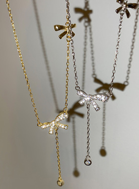 s925纯银蝴蝶结吊坠项链简约轻奢小众设计感ins女锁骨链高级感