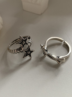 时尚简约双星戒指复古做旧感小众设计百搭个性韩式韩版轻奢指环