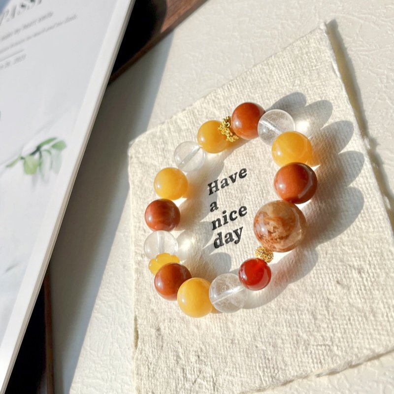 《漫秋梧桐》天然橙雪花幽灵黄玉辽阳红岫玉多宝水晶手串 灵动感,淘宝优惠券,粉丝福利购,淘宝优惠卷