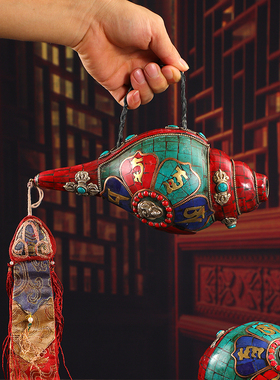 尼泊尔彩绘镶宝石海螺