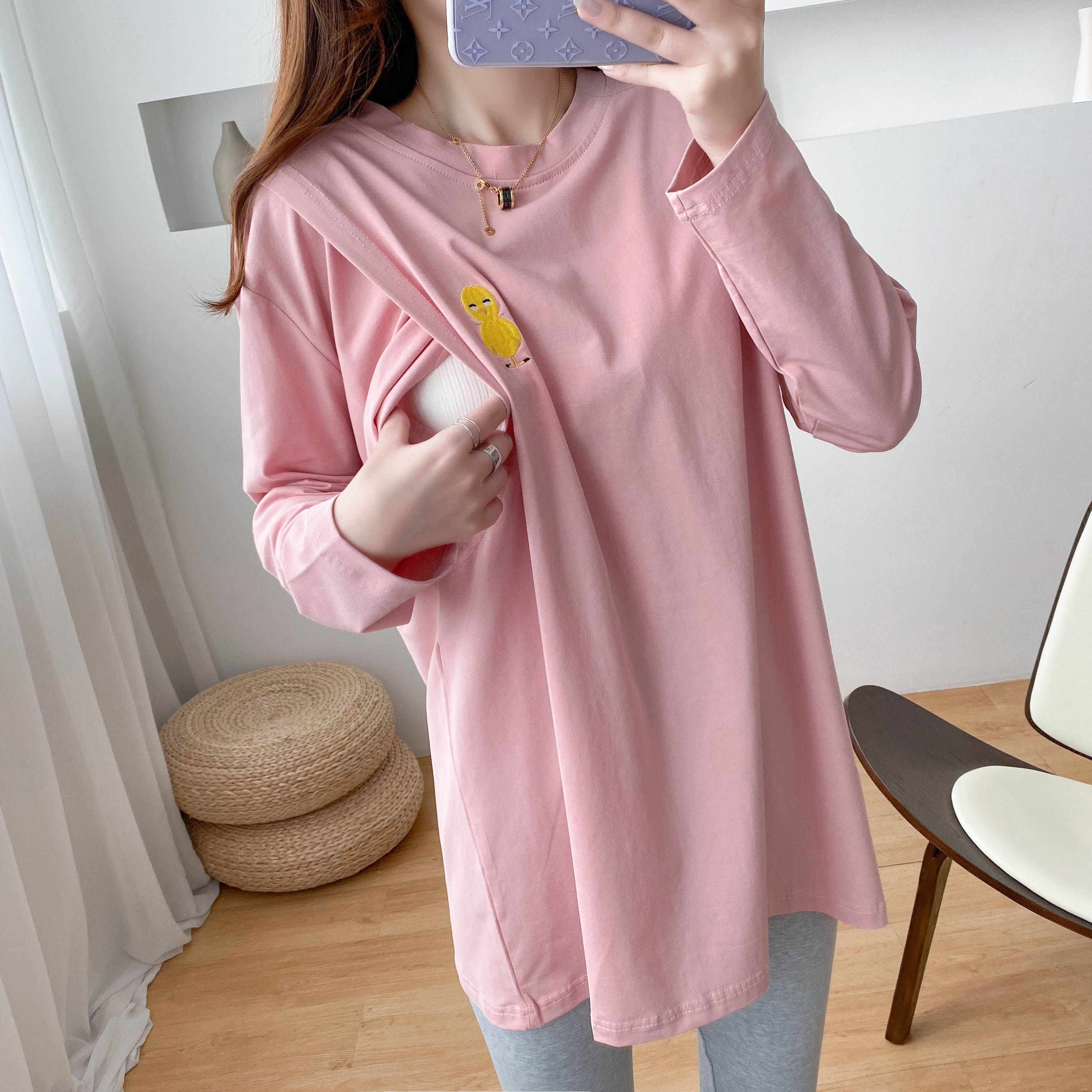 哺乳衣外出长袖打底衫辣妈款喂奶衣服产后孕妇睡衣月子服秋季上衣