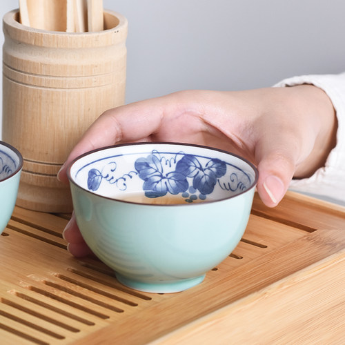波佐见烧日本进口绿釉横手提梁茶具简约纯色茶水分离家用杯壶套装 - 图1