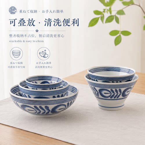 波佐见烧蓝海草日式陶瓷饭碗汤碗斗笠碗进口青花餐具面碗家用面碗 - 图2