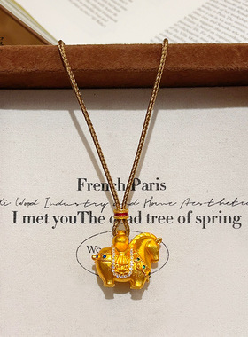 金店同款沙金蓝绿钻马上有钱生肖马吊坠项链小马国风送女朋友礼物