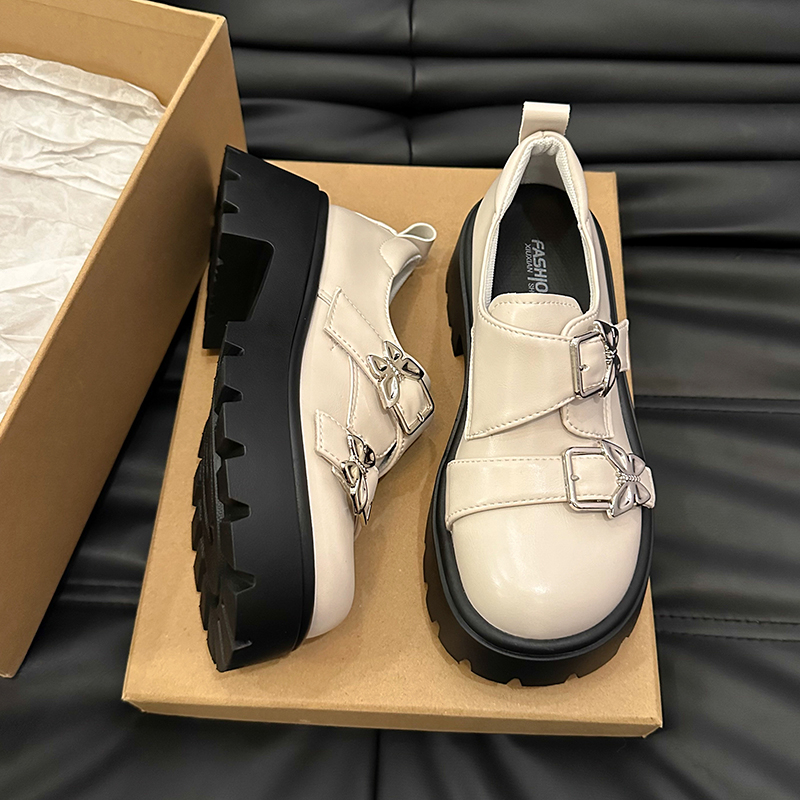 双蝴蝶扣！复古厚底增高小皮鞋女2025年新款百搭jk制服英伦乐福鞋 - 图1