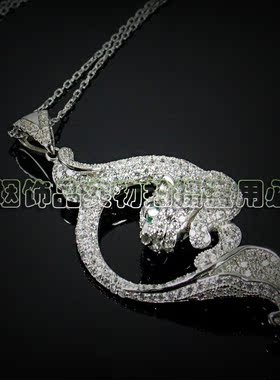 饰品微镶钻豹纹吊坠银项链