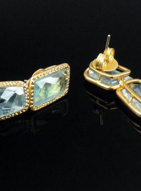 镶天然海蓝宝石女士耳坠生日礼物