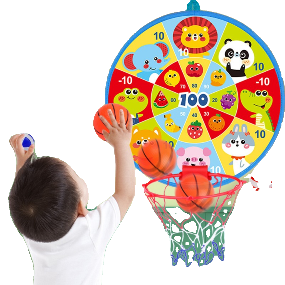 儿童篮球框二合一黏黏球飞镖盘投篮框室内运动玩具抛接粘粘球男女-图3