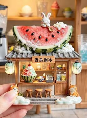 【西瓜冰店】可爱治愈兔子树脂3D浮雕冰箱贴磁铁黑板贴磁吸装饰品