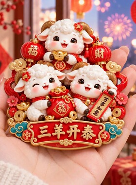 羊年冰箱贴2027年新年树脂浮雕3d立体磁吸春节装饰品2026元旦跨年