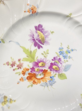 德累斯顿手绘花卉鎏金餐盘点心盘