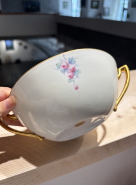 手绘立体鎏金花卉双耳碗折后