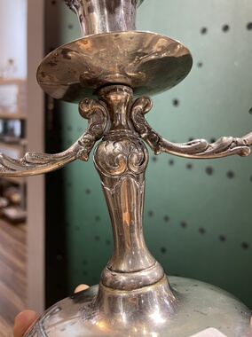 608.2克纯银三头烛台 通体全银无配重