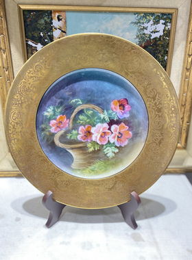 新品利摩日手绘花篮装饰盘