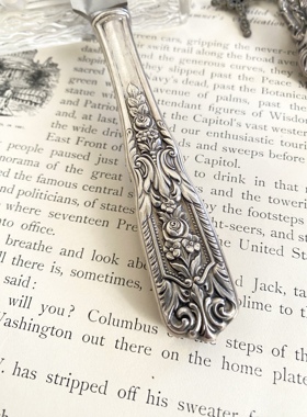 新品纯银立体浮雕玫瑰花牛排刀