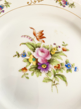 日本则武骨瓷一杯二碟手绘玫瑰花茶杯