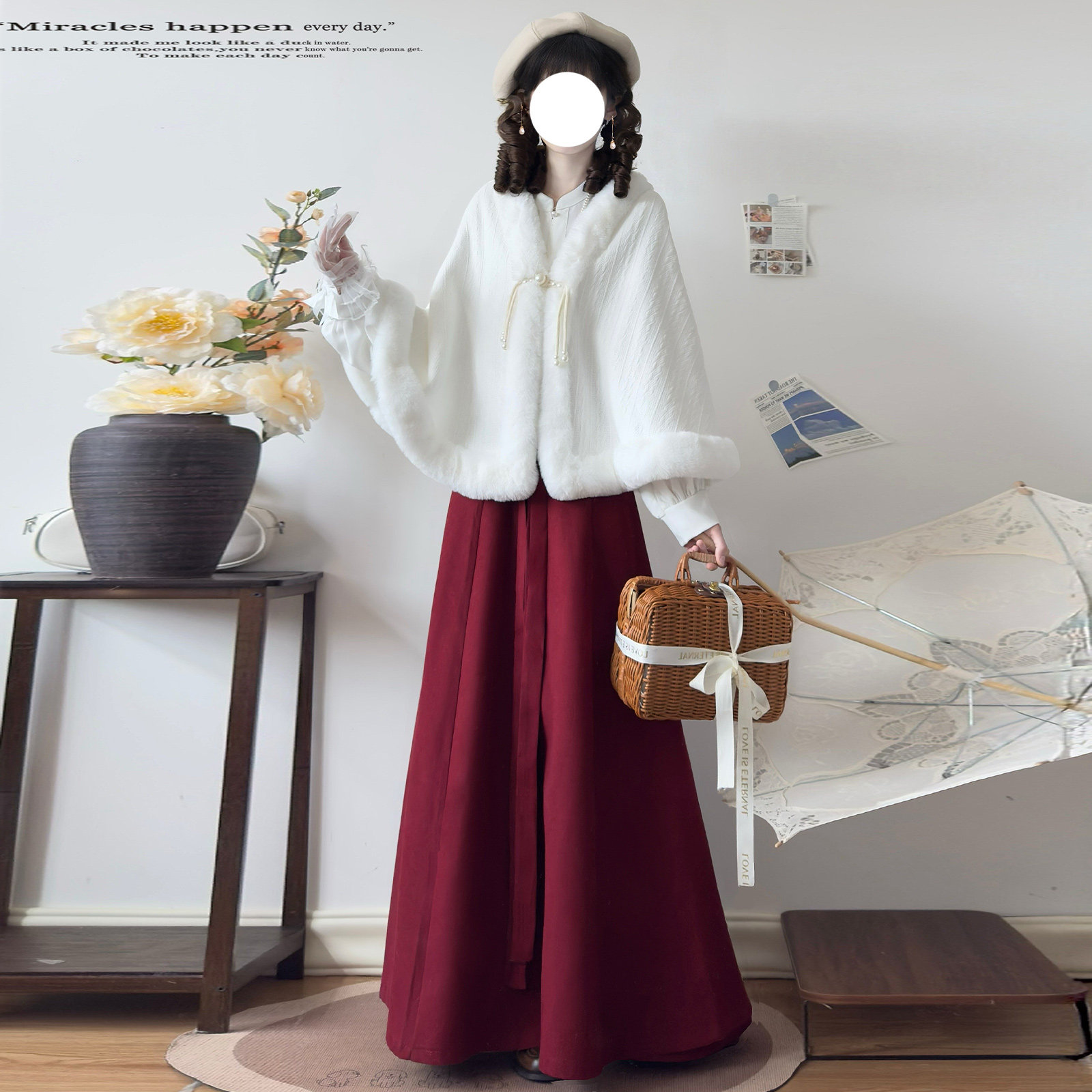 九尘原创汉服【暖暖】 女新中式斗篷立领衫破裙日常秋冬款套装,淘宝优惠券,粉丝福利购,淘宝优惠卷