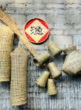 渔文化竹编挂件农家乐饭店装饰品