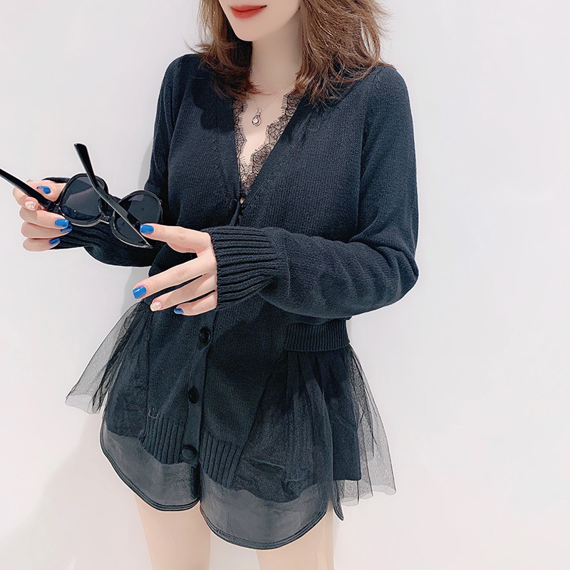 S小姐欧洲站2023秋季新款女装欧货潮韩版时尚黑色V领气质毛针织衫