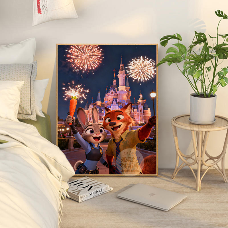 钻石画卡通疯狂动物城新款满钻浪漫烟花客厅卧室十字绣尼克与朱迪,淘宝优惠券,粉丝福利购,淘宝优惠卷