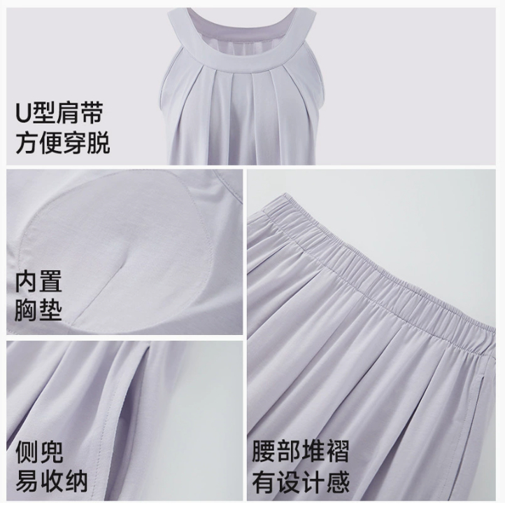 【抗菌莱赛尔棉】女士睡衣带胸垫高级感5A抗菌双根吊带睡裙家居服 - 图2