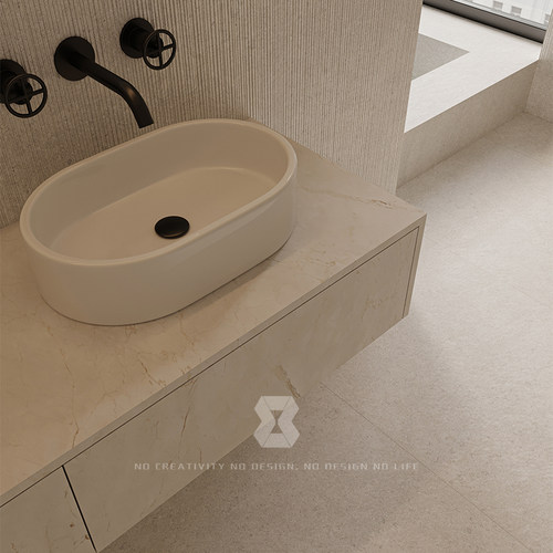 意式简约莱姆石瓷砖米白黄色卫生间民宿酒店平面拉槽耐磨防滑地砖 - 图1