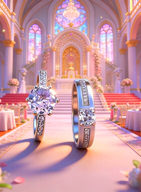 仿真1克拉人工钻戒情侣对戒可调