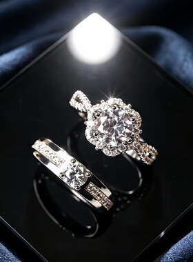 情侣一对仿真钻戒活口可调婚礼