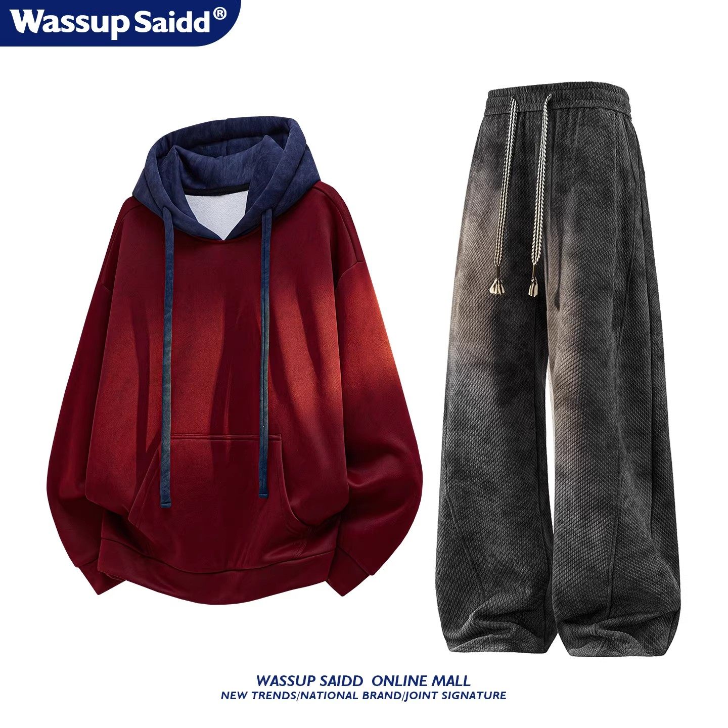 WASSUP SAIDD加绒套装秋冬季长袖连帽卫衣美式休闲长裤男女青少年,淘宝优惠券,粉丝福利购,淘宝优惠卷