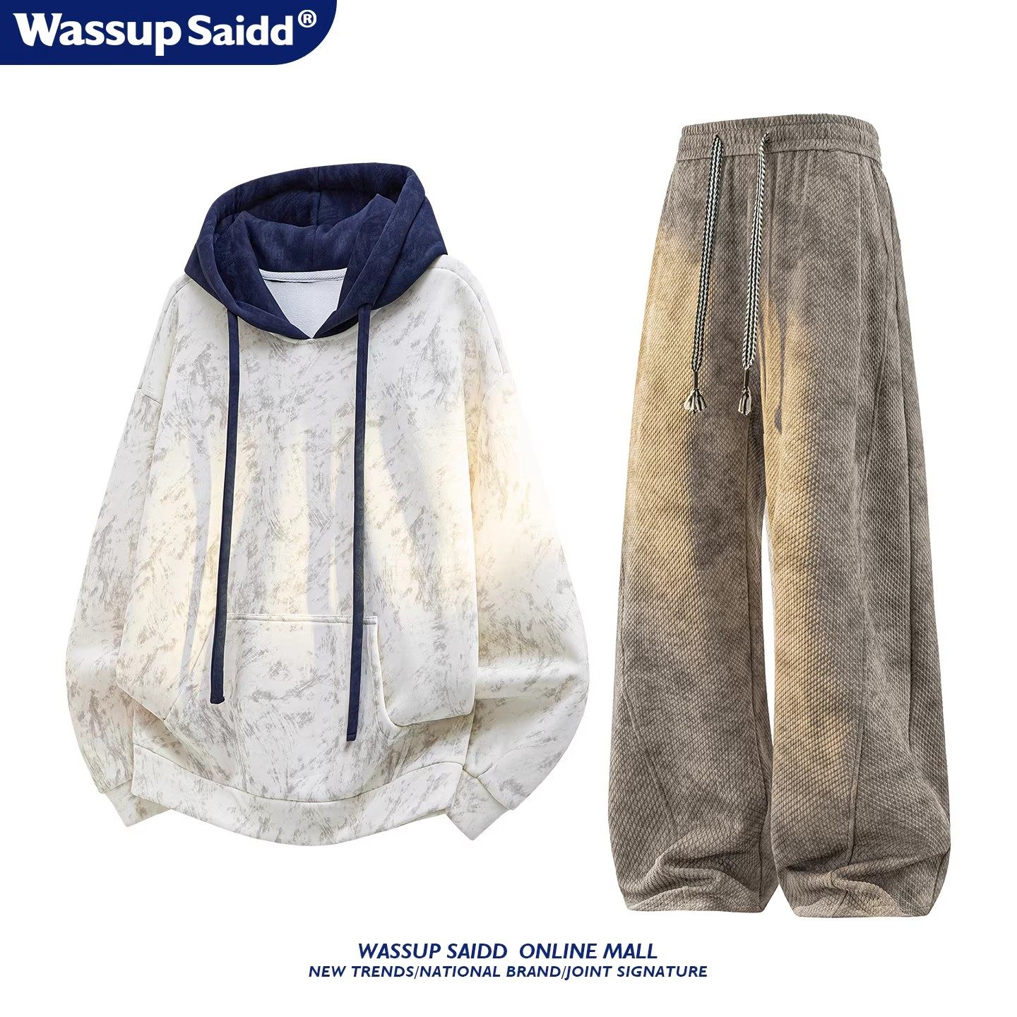 WASSUP SAIDD加绒套装秋冬季长袖连帽卫衣美式休闲长裤男女青少年,淘宝优惠券,粉丝福利购,淘宝优惠卷