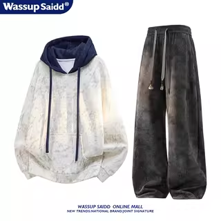 WASSUP SAIDD加绒套装秋冬季长袖连帽卫衣美式休闲长裤男女青少年,淘宝优惠券,粉丝福利购,淘宝优惠卷