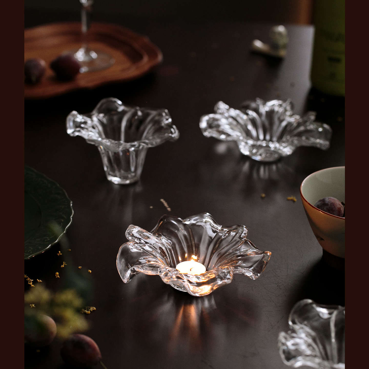 鸢尾花透明玻璃烛台 ins 氛围感烛光晚餐 餐厅无烟蜡烛居家桌装饰,淘宝优惠券,粉丝福利购,淘宝优惠卷