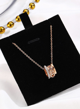 三环罗马数字粘钻项链