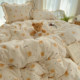 Ins cartoon striped print bear lotus leaf lace quilt cover bed four-piece set student single dormitory three-piece set