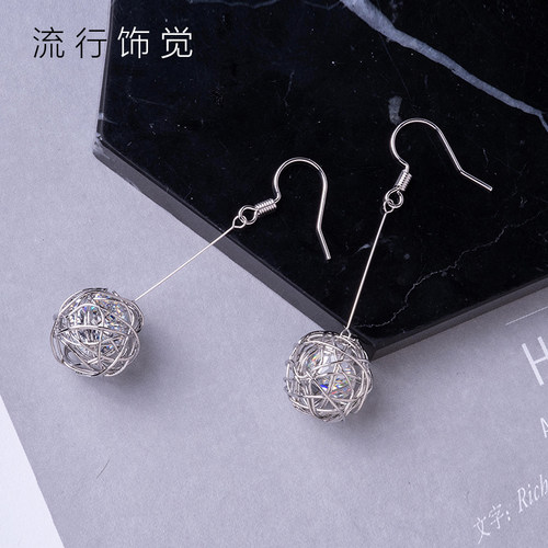 流行饰觉 圆球绕线鸟巢锆石长款耳环日韩时尚个性气质耳饰品女 - 图2
