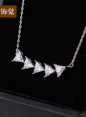 韩版几何锆石镶嵌短款时尚风项链