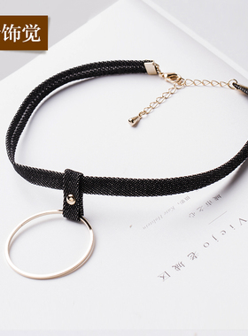 韩版布料几何圆环短款项链新品
