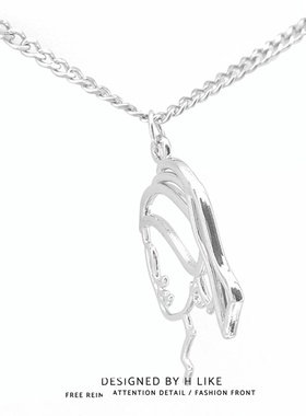 简约艺术女项链吊坠饰品钛钢韩风秋冬毛衣链小众设计百搭银色ins