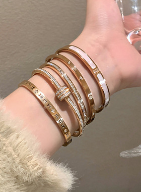 钛钢不掉色锆石手镯女轻奢小众高级感ins潮简约气质百搭镯子手饰