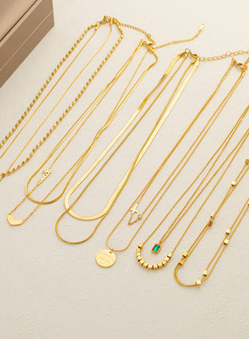 欧美时尚轻奢小众祖母绿钛钢项链女ins风高级感锁骨链配饰不掉色