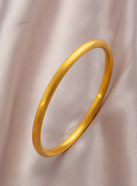 古法金色素圈磨砂钛钢手镯女轻奢高级感不掉色简约百搭手环手镯子